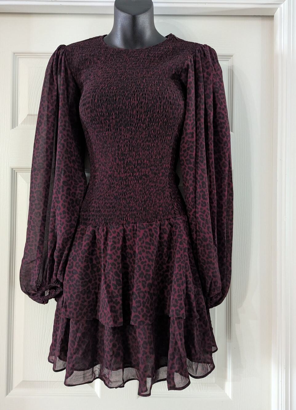 Michael Kors Dark Ruby Cheetah Smock Mini Dress Sz XS